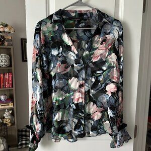White House Black Market - Long Sleeve Burnout Blouse
